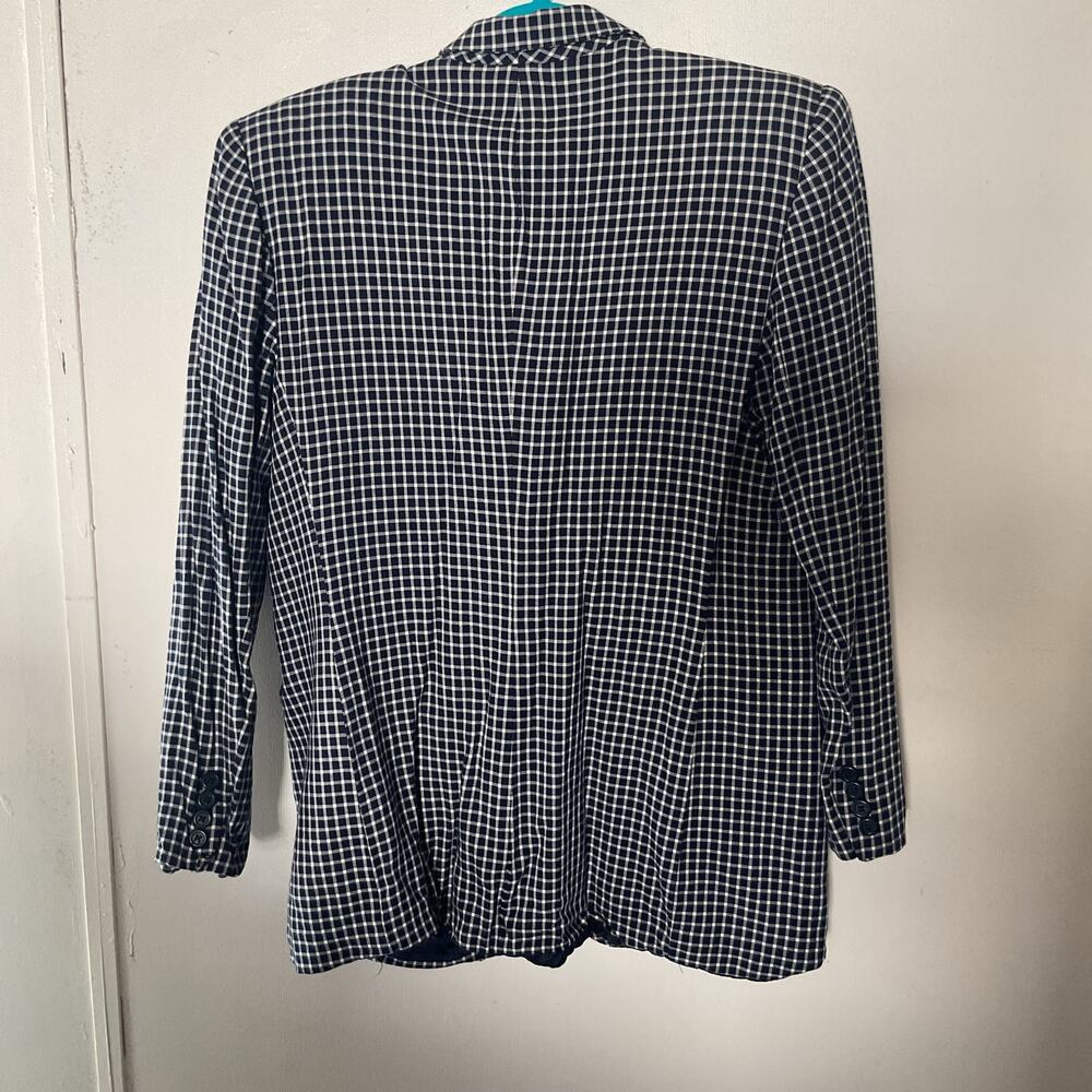 Vintage Ralph Lauren Blazer Women’s 12 90s Navy Check Made in USA 100% Rayon - Picture 4 of 8